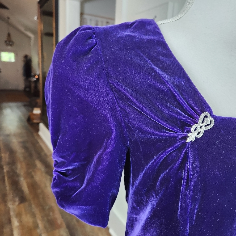 Cachet By Bari Protas Vintage Velvet Dress Purple With Shoulder Pads - Picture 5 of 10